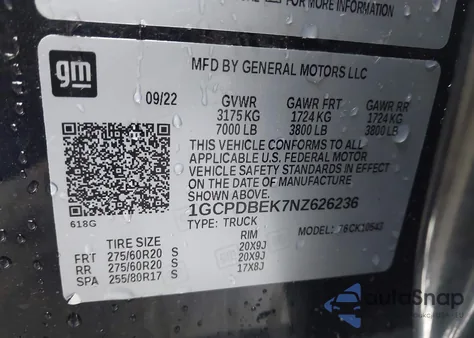 2022 Chevrolet Silverado 1500 4Wd Short Bed Custom из США, поврежденный, VIN 1GCPDBEK7NZ626236